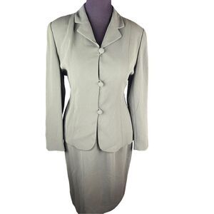 Jones New York 2 piece skirt suit set green button up blazer woman’s size 14